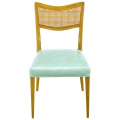 Harvey Probber Tiffany Blue Leather and Mahogany Side Chair