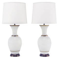 Pair of Frederick Cooper Gilt and White Milk Glass Table Lamps 9