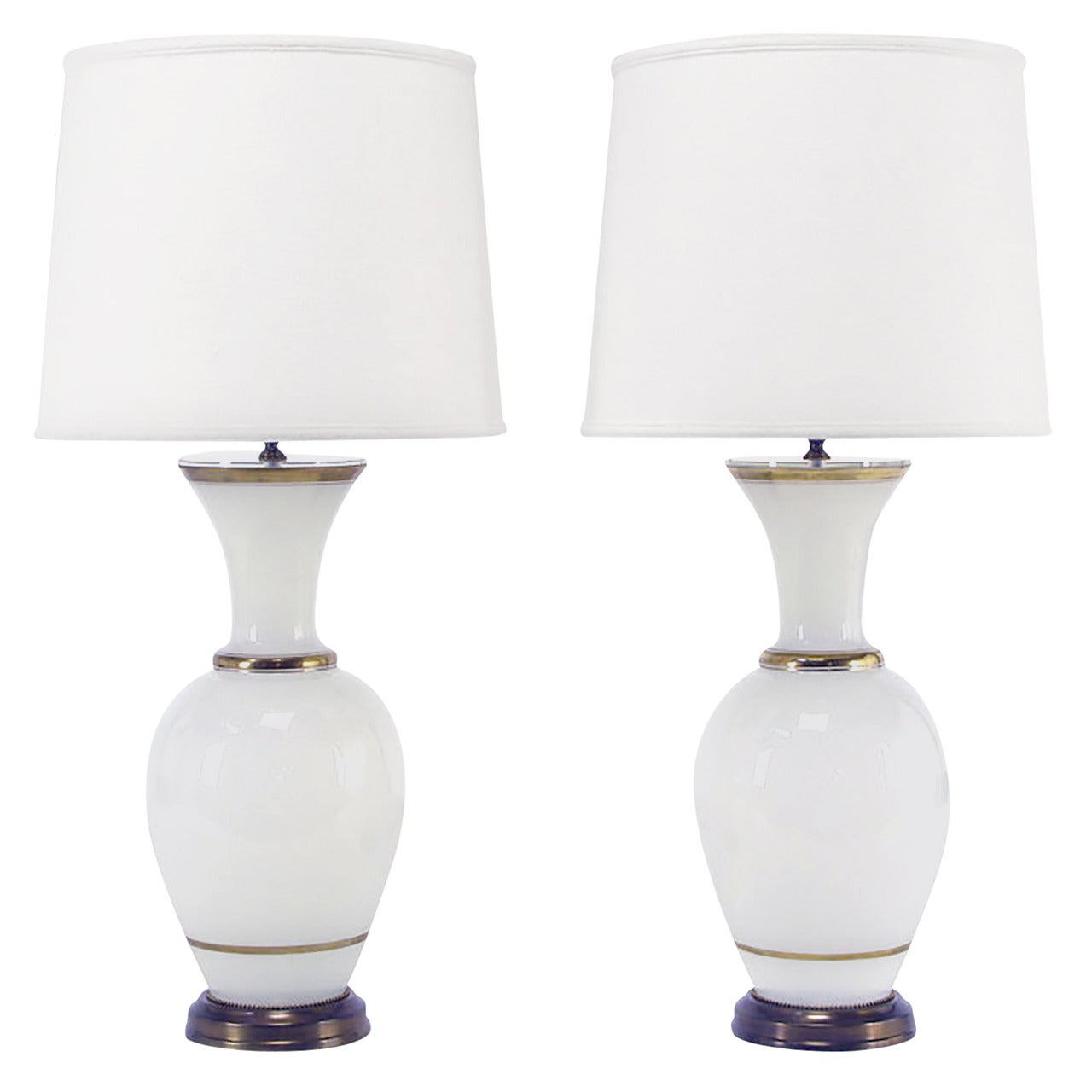 Pair of Frederick Cooper Gilt and White Milk Glass Table Lamps
