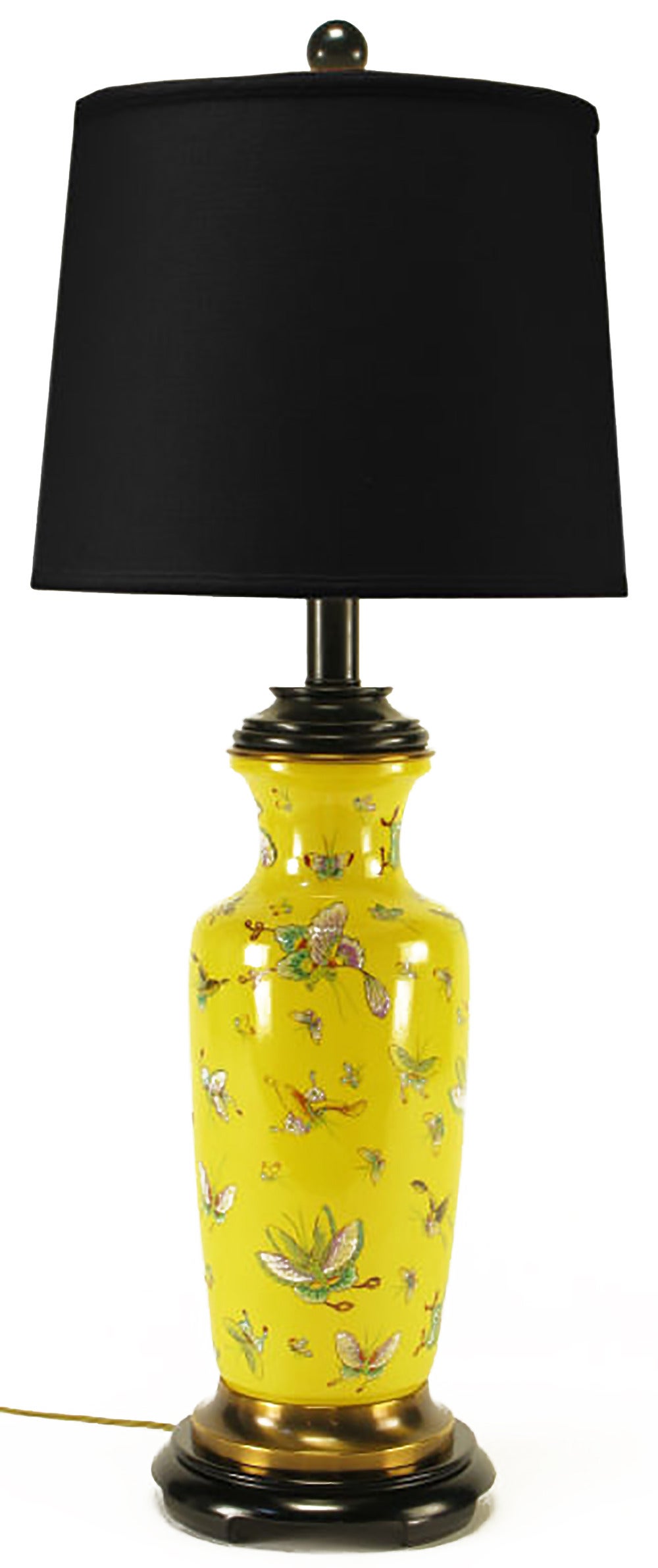 Brushed Paul Hanson Saffron Yellow Transferware Butterfly Table Lamp