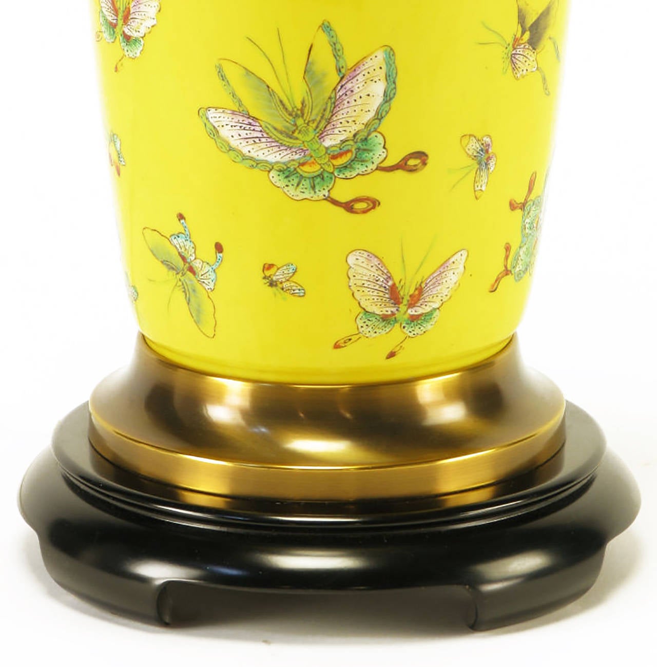 American Paul Hanson Saffron Yellow Transferware Butterfly Table Lamp