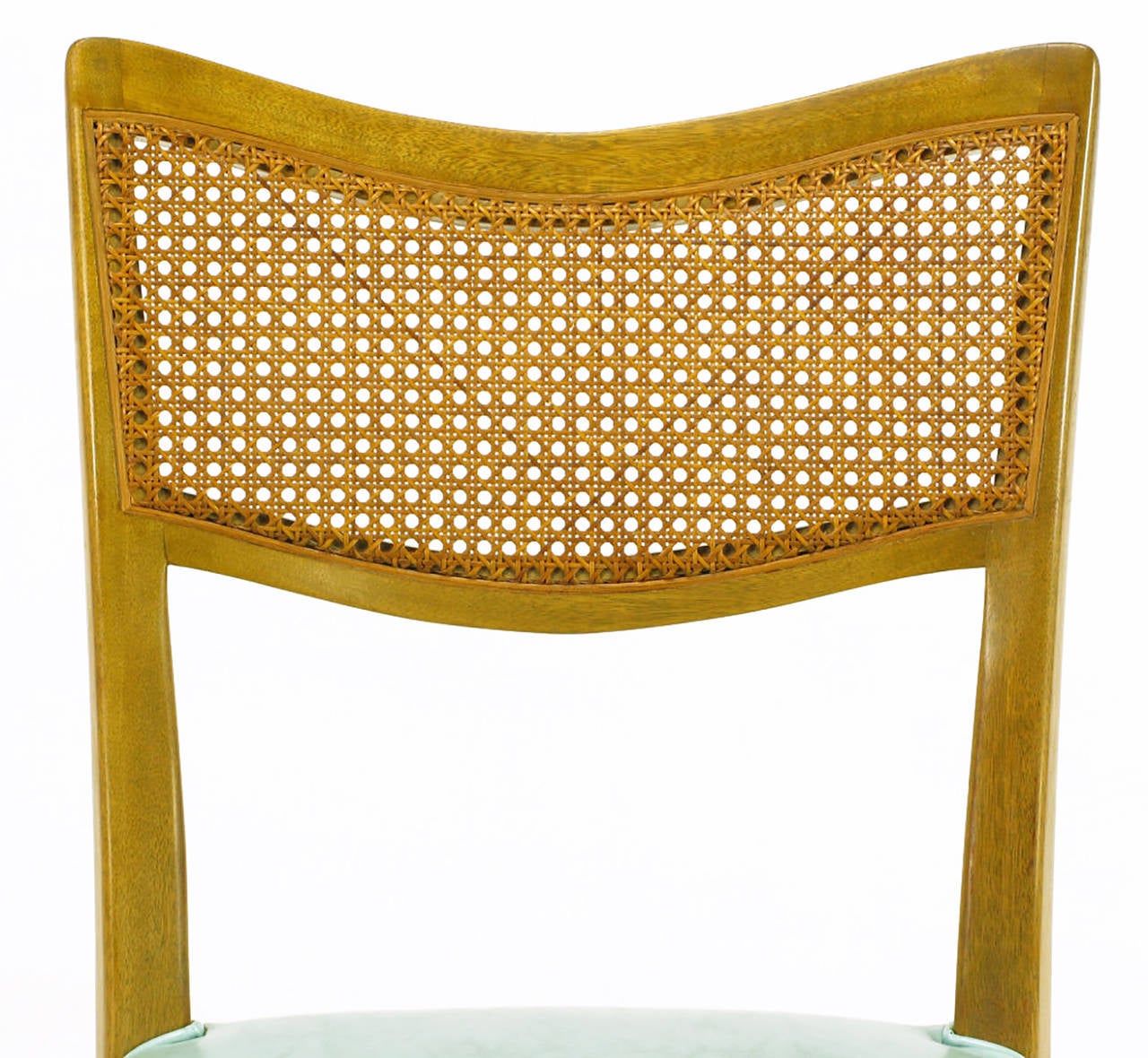 American Harvey Probber Tiffany Blue Leather and Mahogany Side Chair For Sale