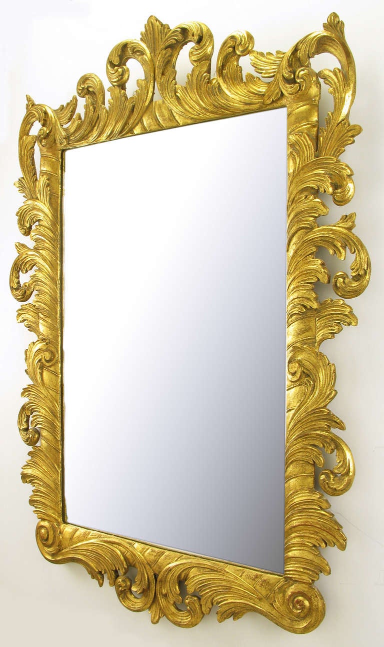 Italian Gilt Plume-Form Hand-Carved Mirror In Good Condition In Chicago, IL