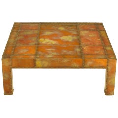 Studded & Acid Rinsed Copper Parsons Style Square Coffee Table