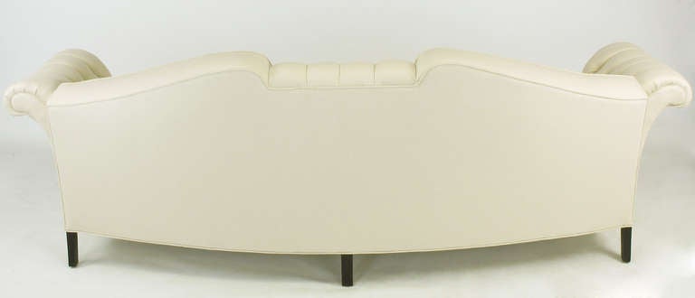 Wood 1940s Button-Tufted Winter White Wool Curved Sofa