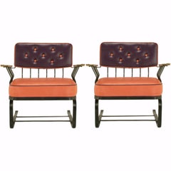 Pair of Woodard Cantilevered Wrought Iron Lounge Chairs