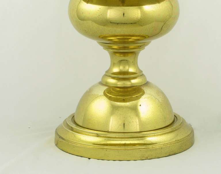 Pair of Heavy Brass Regency Table Lamps with Candelabra In Good Condition For Sale In Chicago, IL