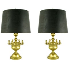 Pareja de Lámparas de Mesa de la Regencia de Latón Pesado con Candelabro