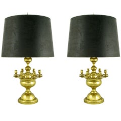 Pair Heavy Brass Regency Table Lamps With Candelabra. 6