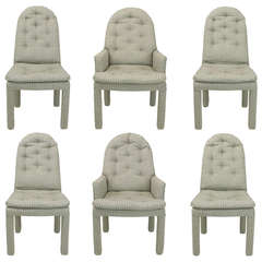 Used Six Fully Upholstered Arch Back Dining Chairs Attributed to Milo Baughman