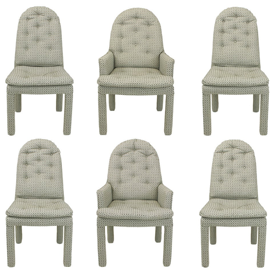 Six Fully Upholstered Arch Back Dining Chairs Attributed to Milo Baughman