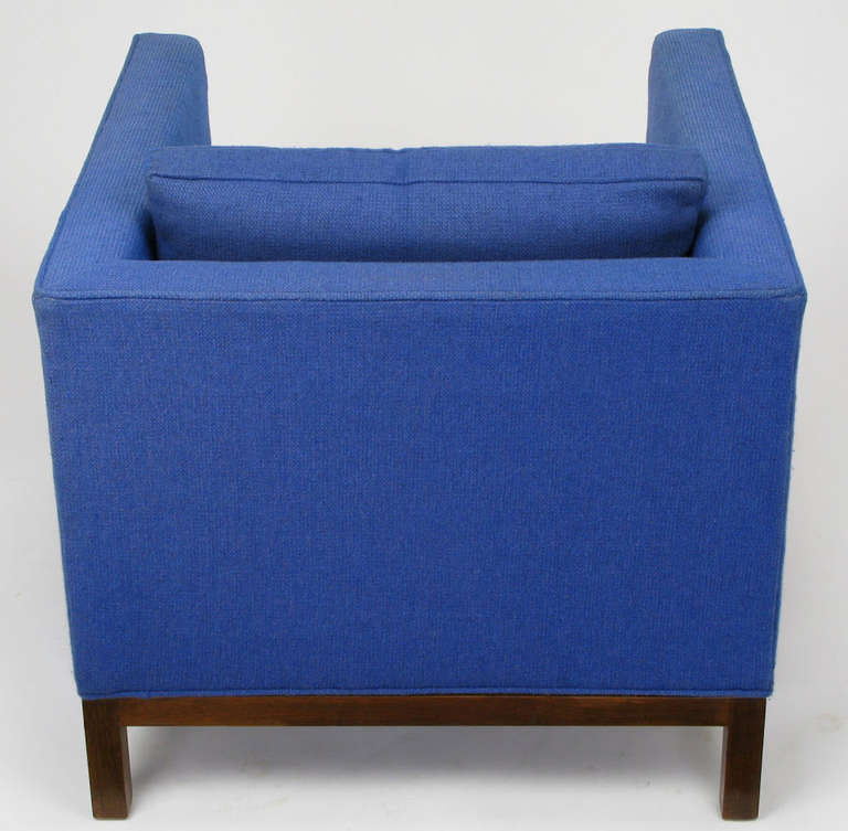 Wood Dunbar Cube Club Chair in Original Blue Wool and Walnut