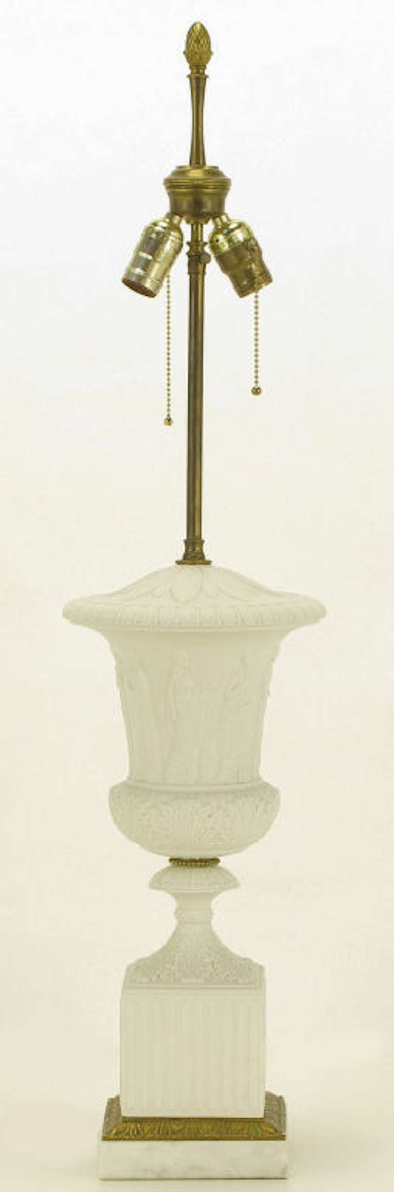 American Pair Neoclassical White Bisque Porcelain Urn Form Table Lamps