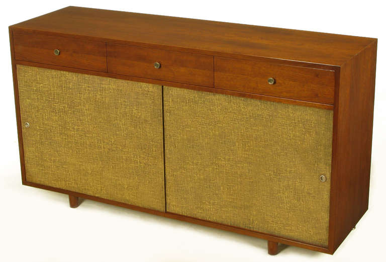 Walnut & Lacquered Linen Front Nine-Drawer Cabinet