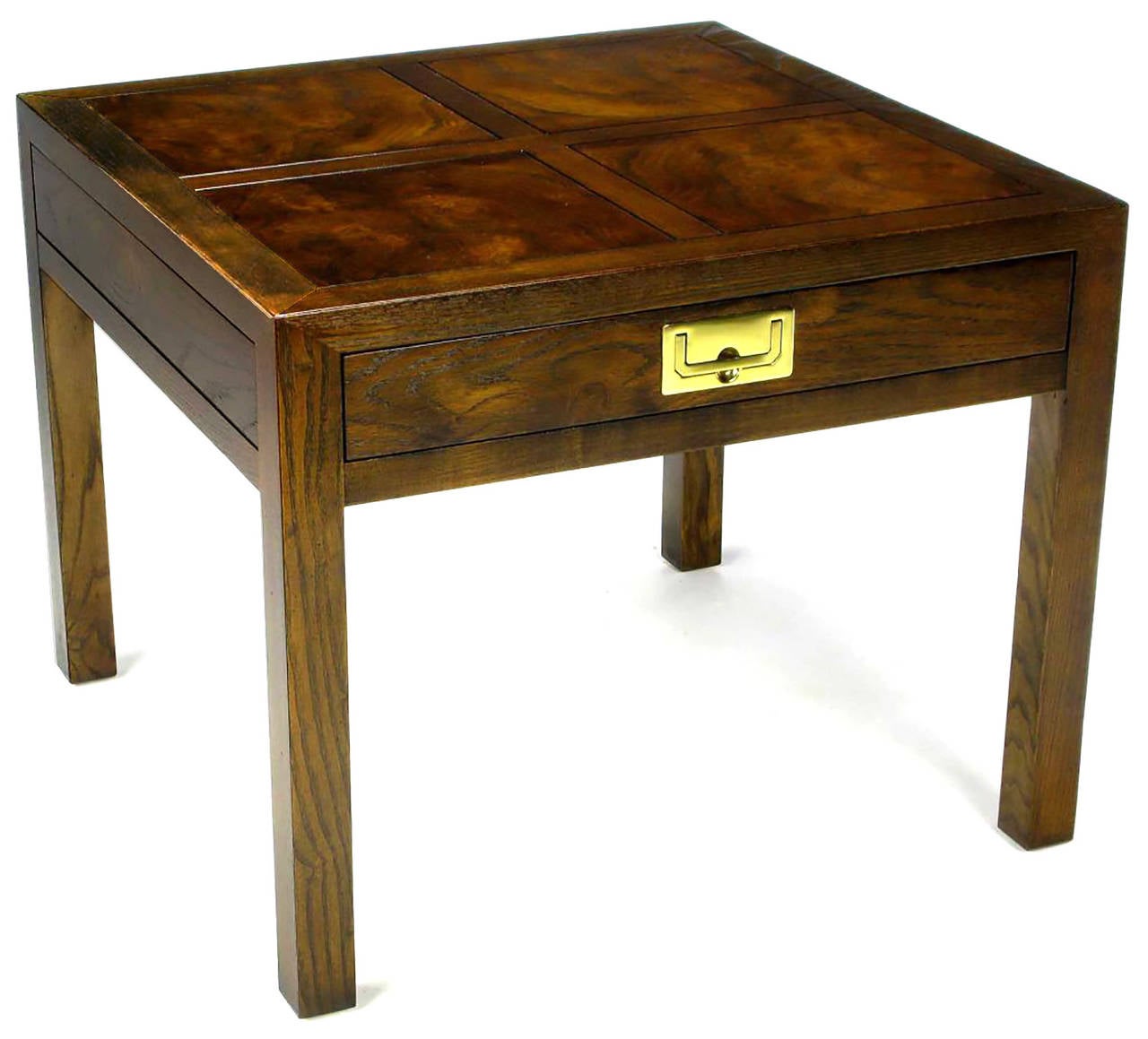 Henredon Parquetry Top Burl Walnut Campaign End Table In Excellent Condition In Chicago, IL