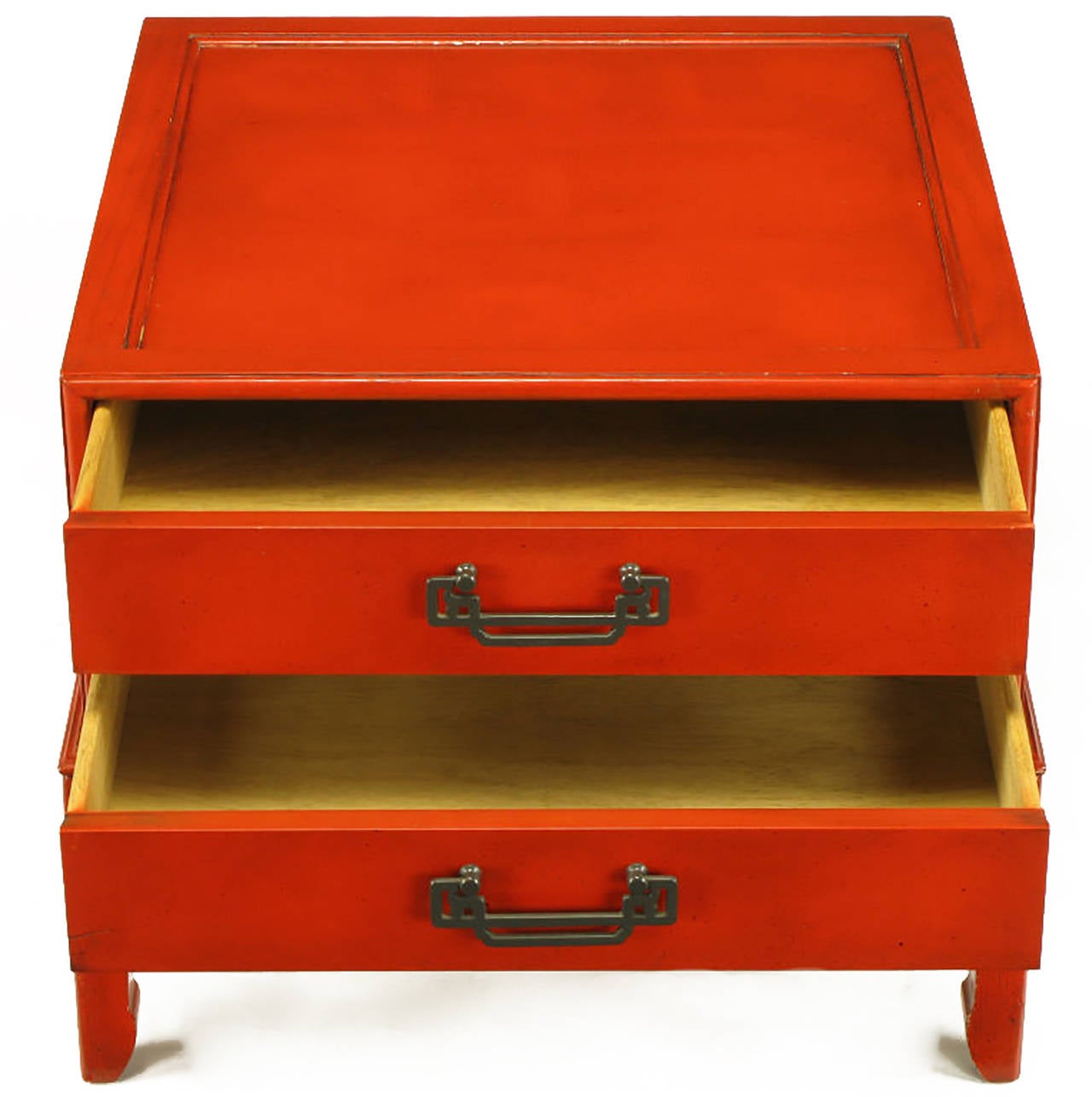 Mid-20th Century Hekman Cinnabar Lacquered and Glazed Two-Drawer Asian End Table