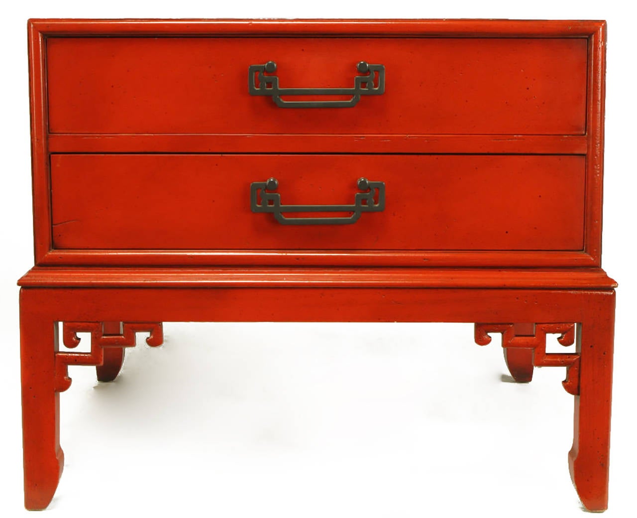 American Hekman Cinnabar Lacquered and Glazed Two-Drawer Asian End Table