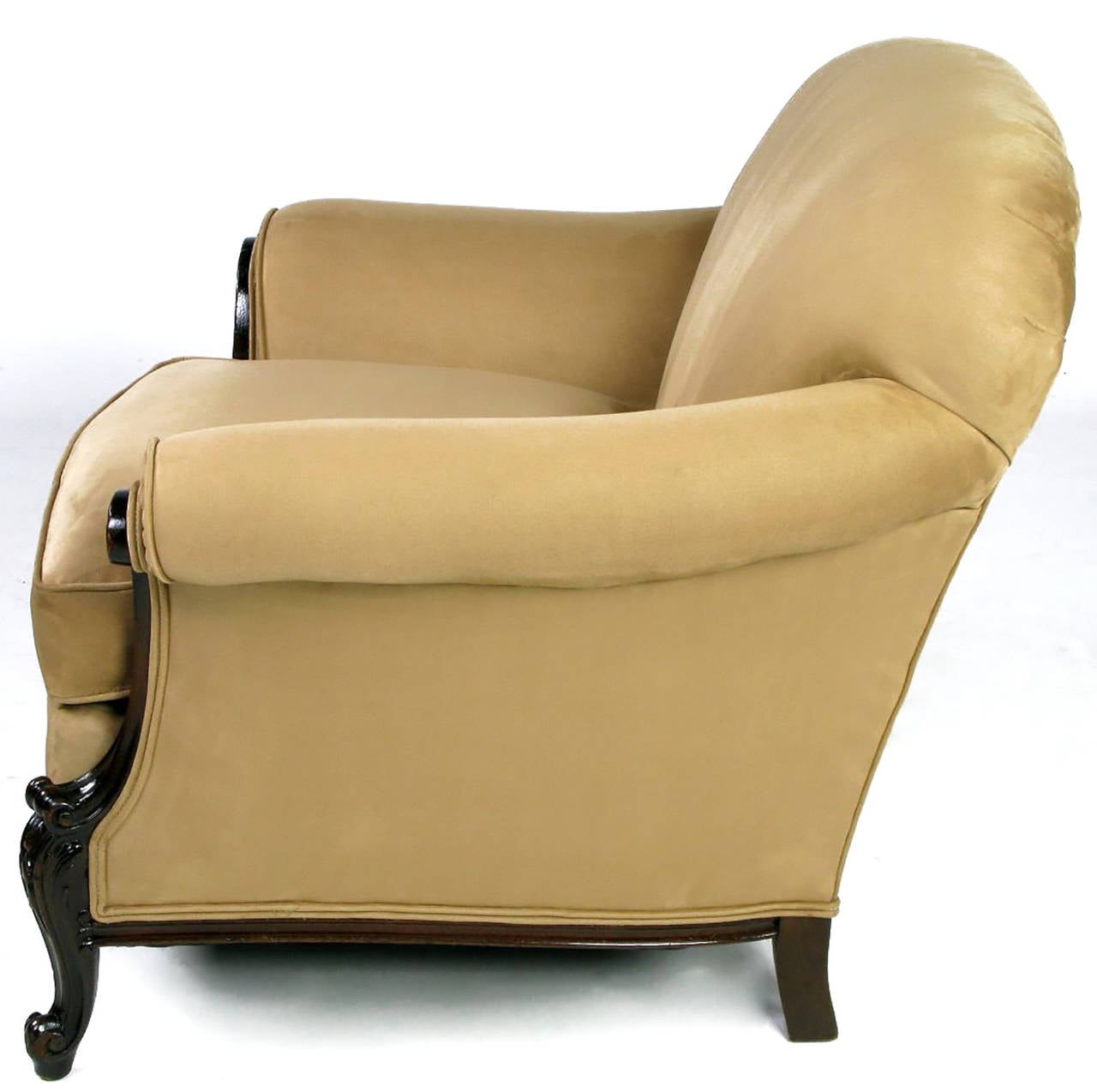 American Early 20th Century, Rolled-Arm Club Chair in Ultrasuede