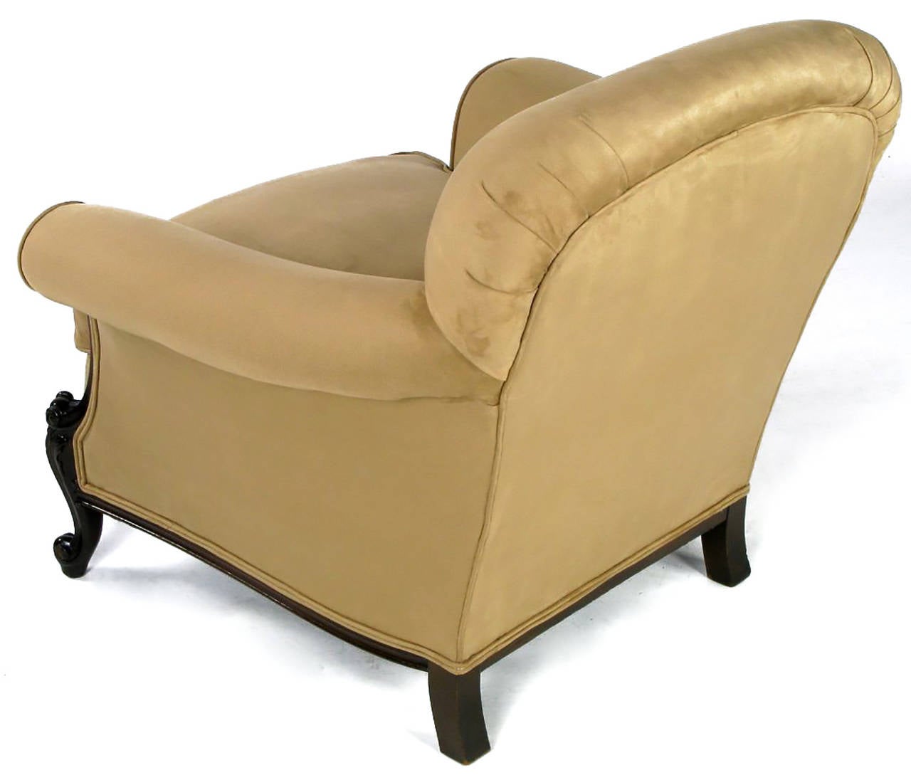Early 20th Century, Rolled-Arm Club Chair in Ultrasuede In Excellent Condition In Chicago, IL