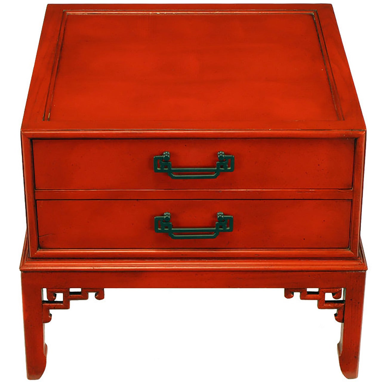 Hekman Cinnabar Lacquered and Glazed Two-Drawer Asian End Table