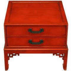 Vintage Hekman Cinnabar Lacquered and Glazed Two-Drawer Asian End Table