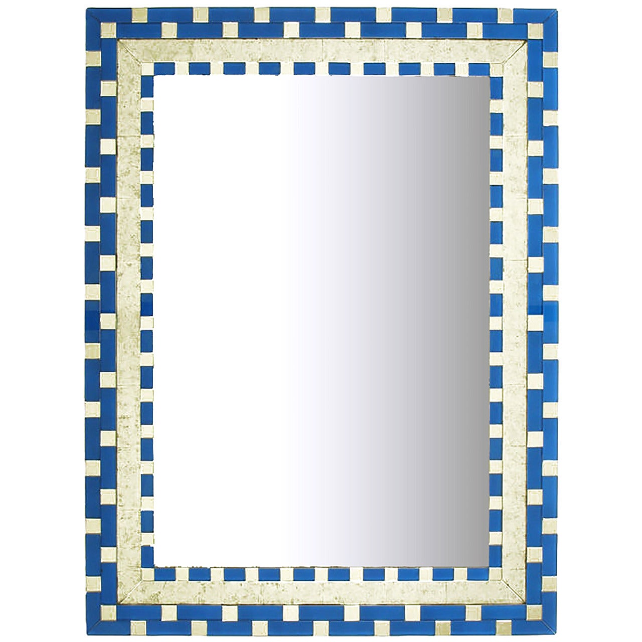 Reverse Sliver Leaf and Blue Glass Art Deco Inspired Mirror