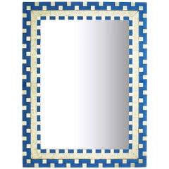 Miroir d'inspiration Art Déco en verre bleu et feuille d'argent inversé