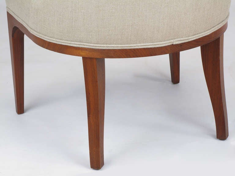 Set of Four Rosewood and Linen Spoon-Back Dining Chairs For Sale 3