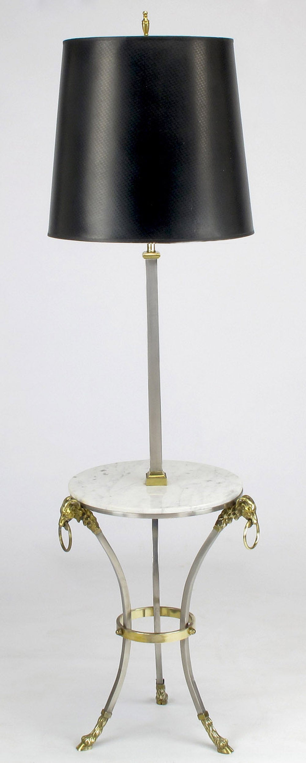 Nickel & Brass Rams Head & Hooved Floor Lamp with Carrera Marble Table Top