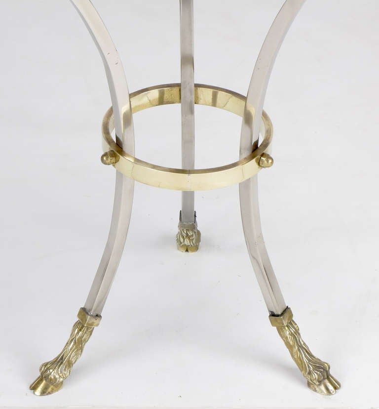 Italian Nickel & Brass Rams Head & Hooved Floor Lamp with Carrera Marble Table Top