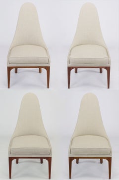Retro Set of Four Rosewood and Linen Spoon-Back Dining Chairs