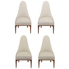 Set of Four Rosewood and Linen Spoon-Back Dining Chairs 9