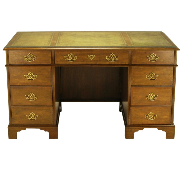 Baker Collector's Edition Walnut and Tooled Leather Desk at 1stDibs