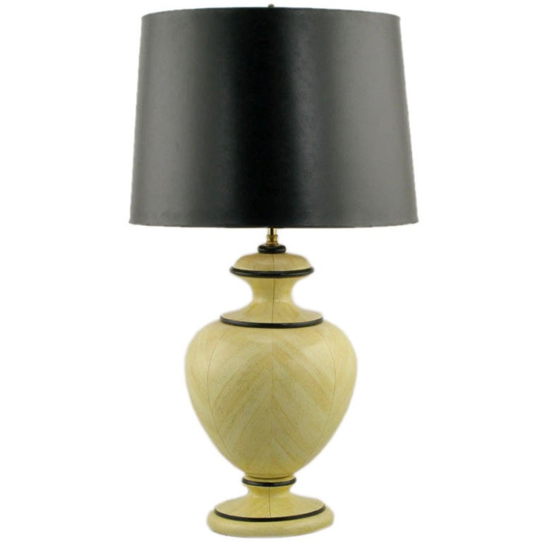 Trompe L'Oeil Travertine Urn Form Carved Wood Table Lamp