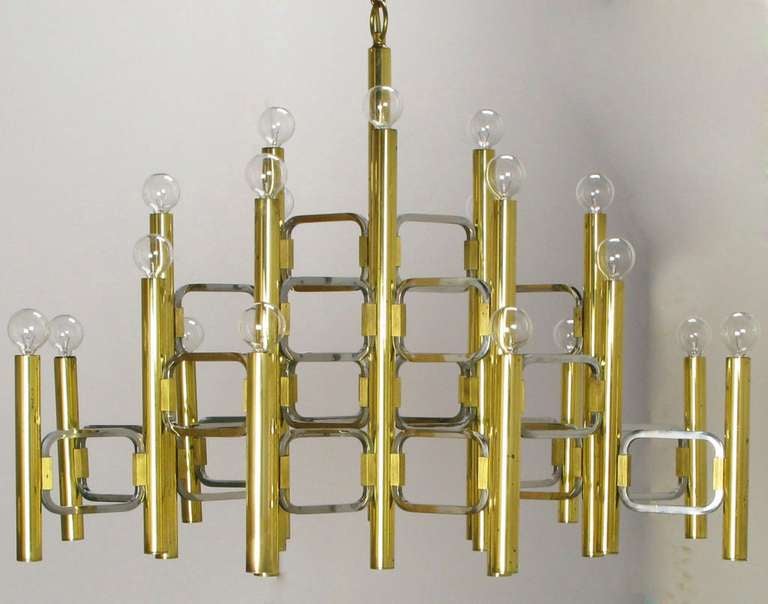 Mid-20th Century Sciolari Twenty-Two Light Brass & Chrome Chandelier