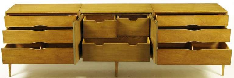 American Saverio Vignola Bleached Walnut & Brass Long Dresser