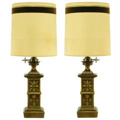 Pair of Heavy Brass English Arts & Crafts Style Table Lamps