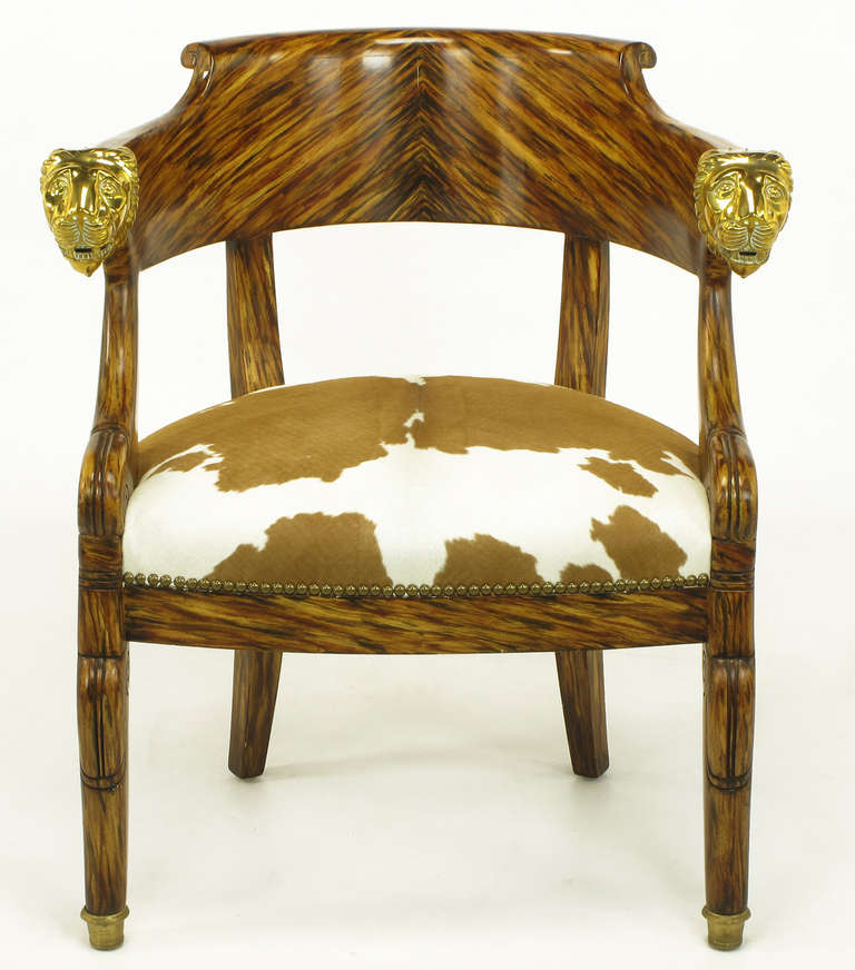 Pair Trompe L'oeil Rosewood Chairs With Lion Head Arms In Excellent Condition In Chicago, IL
