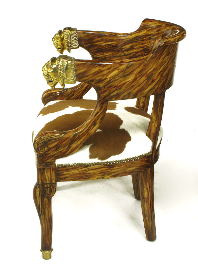 Pair Trompe L'oeil Rosewood Chairs With Lion Head Arms 1