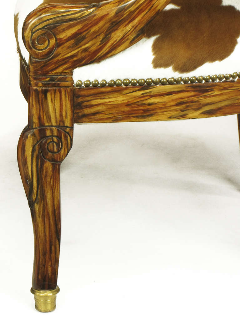 Pair Trompe L'oeil Rosewood Chairs With Lion Head Arms 3