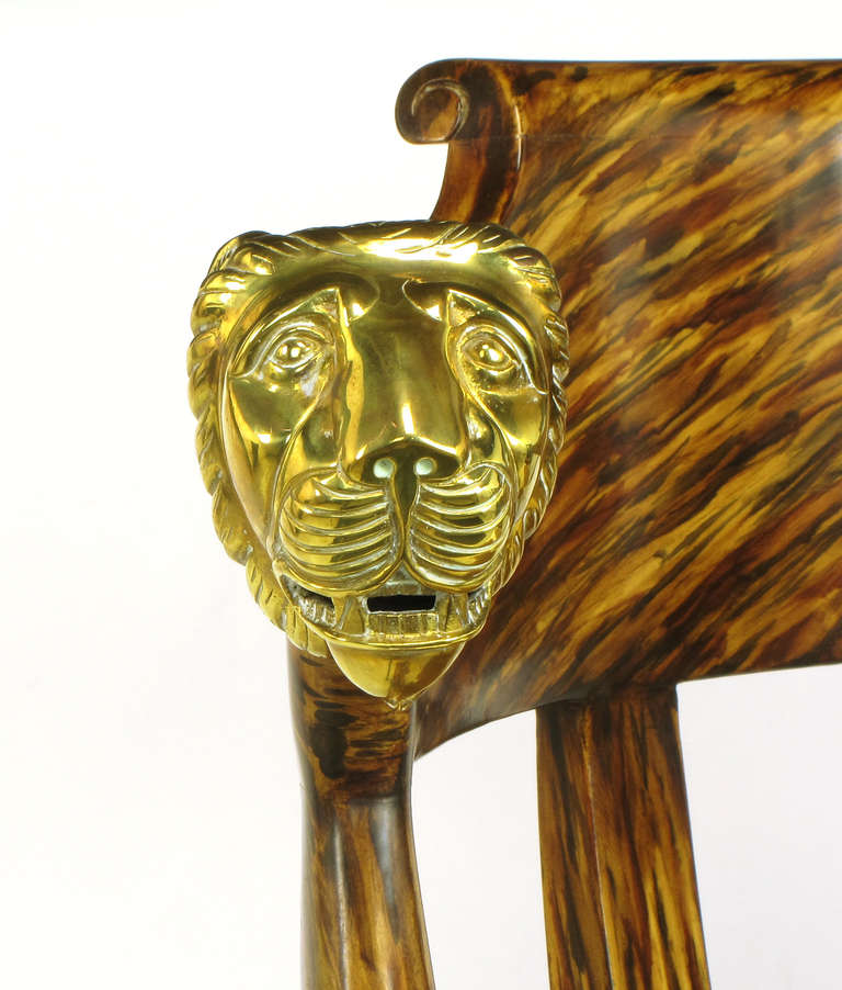 Pair Trompe L'oeil Rosewood Chairs With Lion Head Arms 4