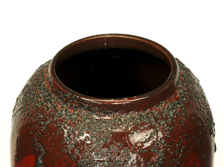 Scheruich Ceramic Tall Lava Glaze Vase with Relief Bull and Volcanos 1