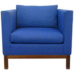 Dunbar Cube Club Chair In Original Blue Wool & Walnut 2