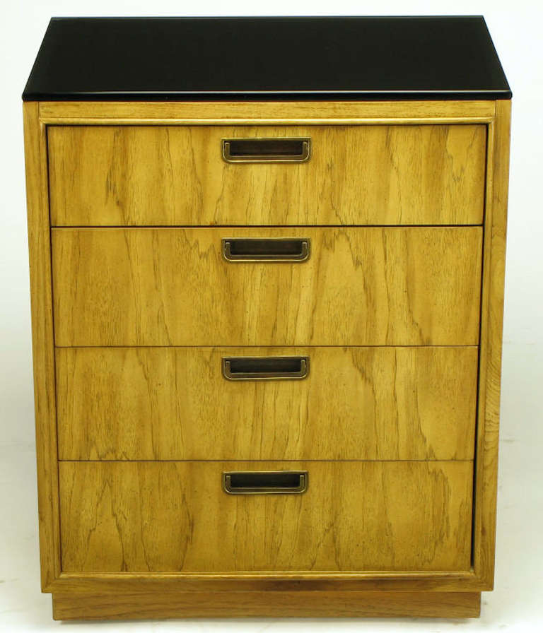 Pair of Ash and Black Glass Four-Drawer Commodes In Good Condition For Sale In Chicago, IL