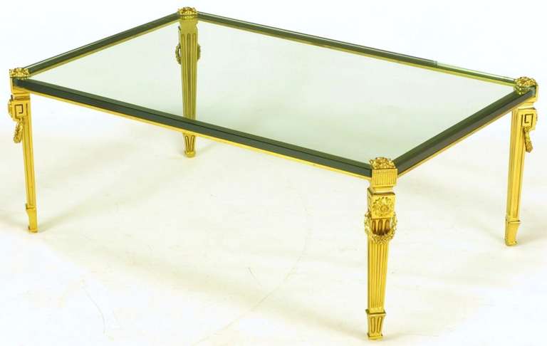 Italian Neoclassical Brass Greek Key and Laurel Wreath Coffee Table In Excellent Condition In Chicago, IL