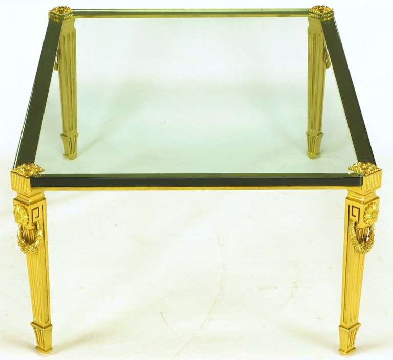 Late 20th Century Italian Neoclassical Brass Greek Key and Laurel Wreath Coffee Table