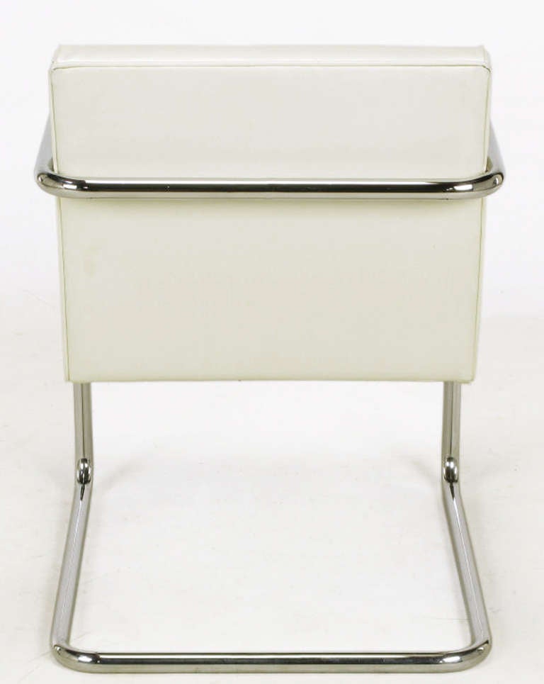 Four Thonet White & Chrome Cantilever Dining Chairs In Good Condition In Chicago, IL