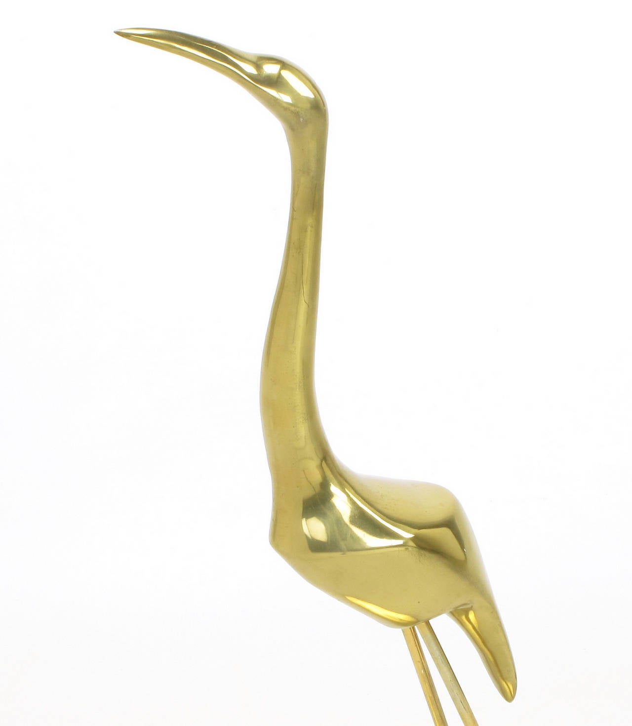 C. Jere Solid Brass Crane Sculpture on Black Iron Base In Good Condition In Chicago, IL