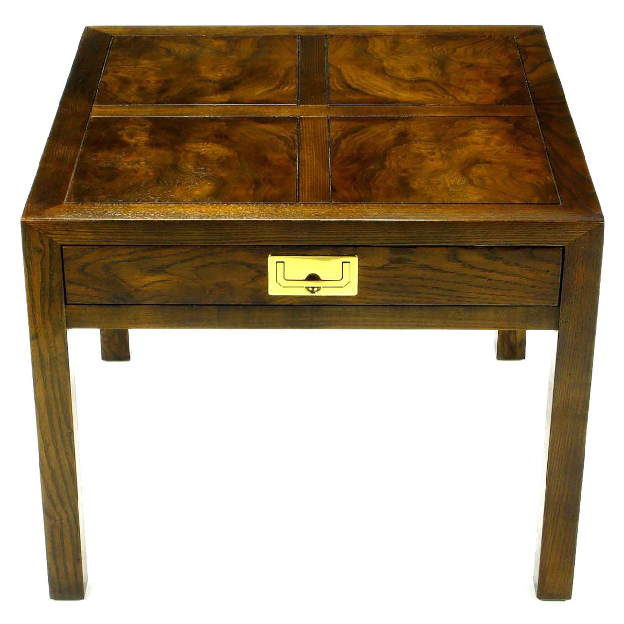 Henredon Parquetry Top Burl Walnut Campaign End Table