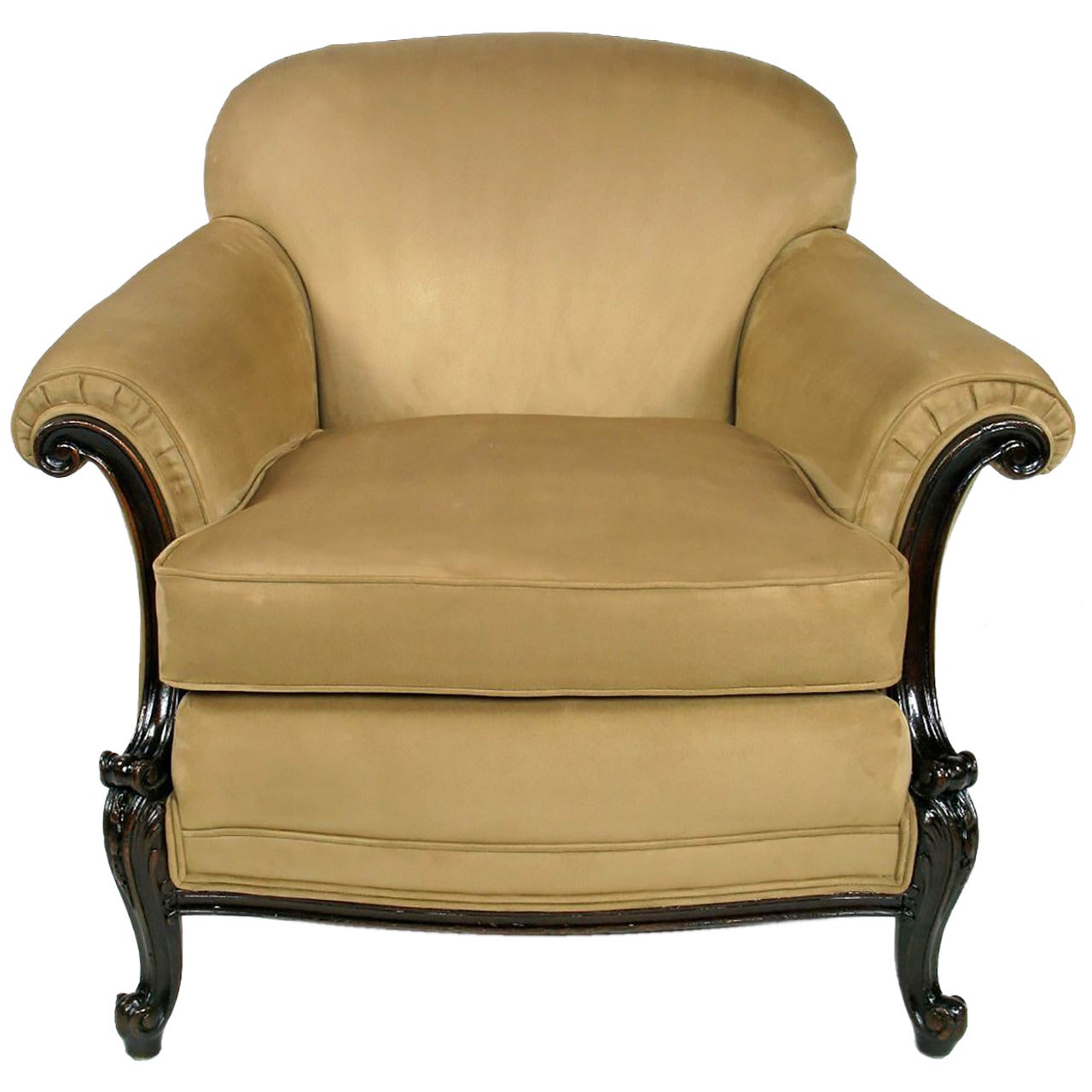 Early 20th Century, Rolled-Arm Club Chair in Ultrasuede
